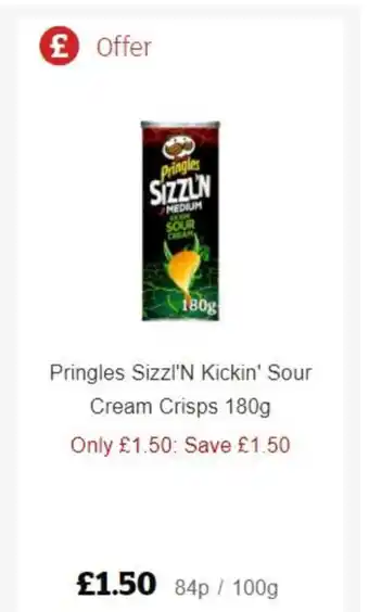 Sainsbury's Pringles Sizzl'N Kickin Sour Cream Chips 180g offer
