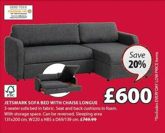 JYSK Jetsmark sofa bed with chaise longue offer