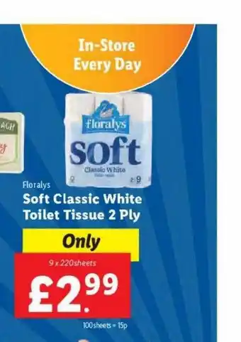 Lidl Floralys soft classic white toilet tissue 2 ply offer
