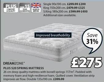 JYSK Dreamzone plus s20 spring mattress offer