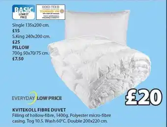 JYSK Every day low price kvitekoll fibre duvet offer