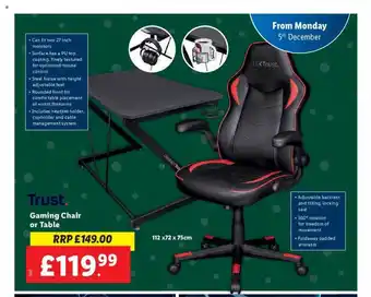 Lidl Trust gaming chair or table offer
