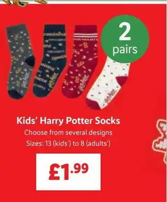 Lidl Kids' harry potter socks offer