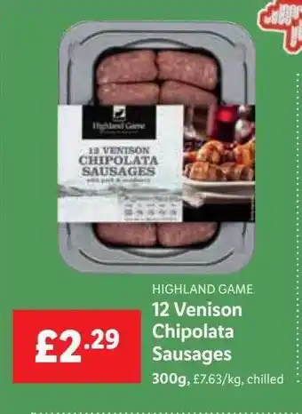 Lidl Highland game 12 venison chipolata sausages offer