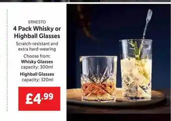 Lidl Ernesto 4 pack whisky or highball glasses offer