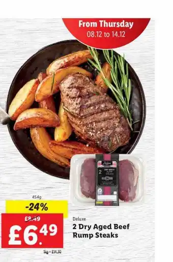 Lidl Deluxe 2 dry aged beef rump steaks offer