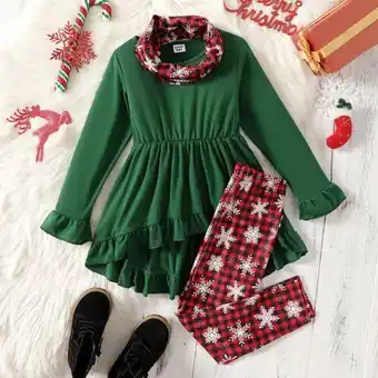 Patpat Patpat 3pcs kid girl christmas ruffled high low long-sleeve tee and leggings & scarf set offer