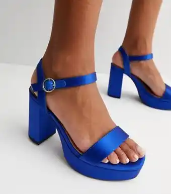New Look New look wide fit blue satin block heel platform sandals offer