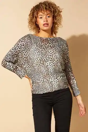 Roman Roman animal print slash neck jumper in multi-colour - size l offer