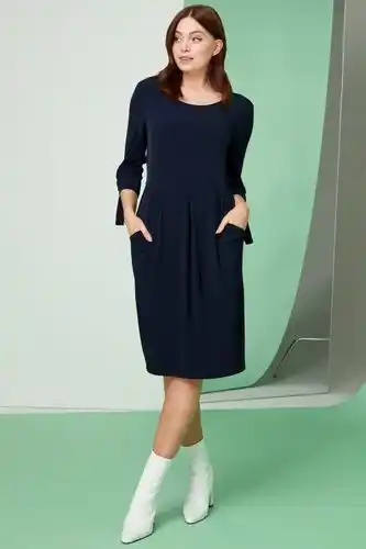 Roman Roman eyelet sleeve pocket shift dress in navy - size 12 - size 12 offer
