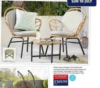 Aldi Wicker Flower Design 3 Piece Bistro Set offer