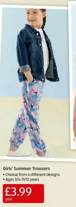 Aldi Girls' Summer Trousers offer