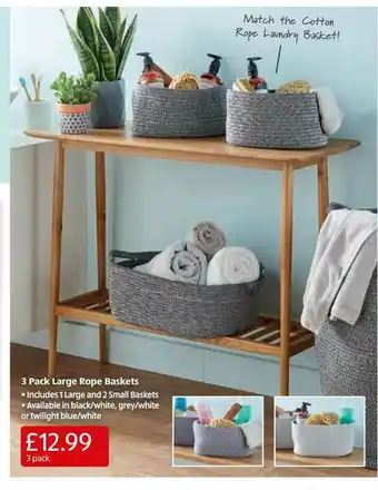 Aldi 3 Pack Large Rope Baskets offer