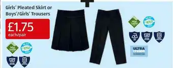 Aldi Girls' Pleated Skirt Or Boys'-Girls' Trousers offer