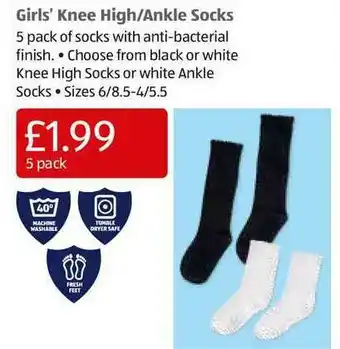 Aldi Girls' Knee High-Ankle Socks offer