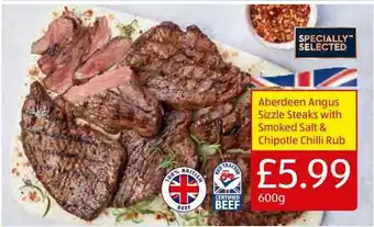 Aldi Aberdeen Angus Sizzle Steaks With Smoked Salt & Chipotle Chilli Rub offer