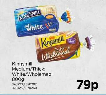 Bestway Kingsmill Medium-Thick: White-Wholemeal 800g offer