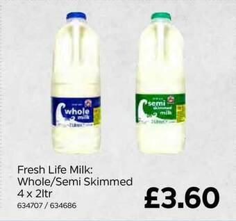 Bestway Fresh Life Milk: Whole-Semi Skimmed 4 X 2Ltr offer