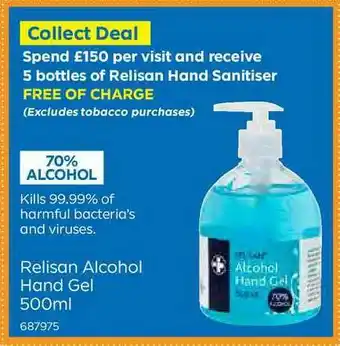 Bestway Relisan Alcohol Hand Gel 500ml offer