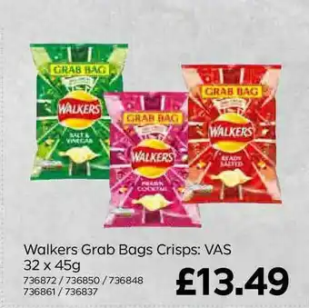 Bestway Walkers Grab Bags Crisps: VAS 32 X 45g offer