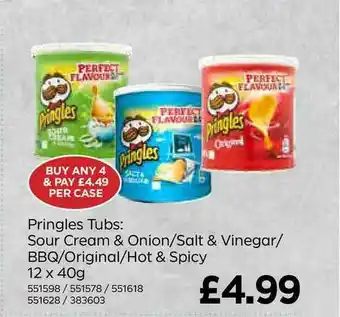 Bestway Pringles Tubs: Sour Cream & Onion-Salt & Vinegar-BBQ-Original-Hot & Spicy 12 X 40g offer