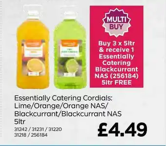 Bestway Essentially Catering Cordials: Lime-Orange-Orange NAS-Blackcurrant-Blackcurrant NAS 5Ltr offer