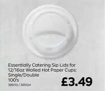 Bestway Essentially Catering Sip Lids For 12-16oz Walled Hot Paper Cups: Single-Double 100's offer