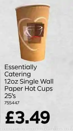 Bestway Essentially Catering 12oz Single Wall Paper Hot Cups 25's offer