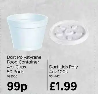 Bestway Dart Polystyrene Food Container 4oz Cups 50 Pack Or Dart Lids Poly 4oz 100s offer