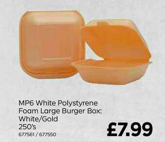 Bestway MP6 White Polystyrene Foam Large Burger Box: White-Gold 250's offer