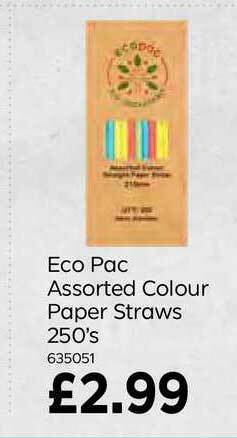 Bestway Eco Pac Assorted Colour Paper Straws 250's offer
