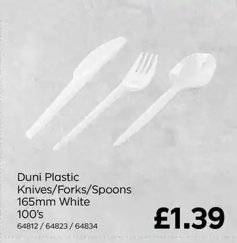 Bestway Duni Plastic Knives-Forks-Spoons 165mm White 100's offer