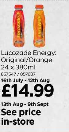 Bestway Lucozade Energy: Original-Orange 24 X 380ml offer