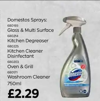 Bestway Domestos Sprays: Glass & Multi Surface, Kitchen Degreaser, Kitchen Cleaner Disinfectant, Oven & Grill Or Washroom Cleaner offer