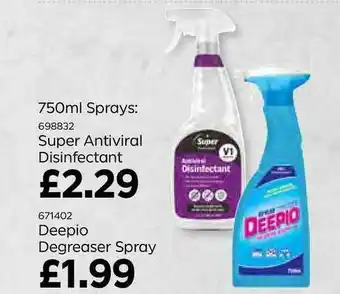 Bestway 750ml Sprays: Super Antiviral Disinfectant Or Deepio Degreaser Spray offer