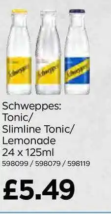 Bestway Schweppes: Tonic-Slimline Tonic-Lemonade 24 X 125ml offer
