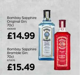 Bestway Bombay Sapphire Original Gin: 70cl Or Bombay Sapphire Bramble Gin: 70cl offer