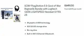 Currys PC World Sony Playstation 5 & God of War Ragnarok Bundle with Logitech G535 Lightspeed Headset & FIFA 23 offer