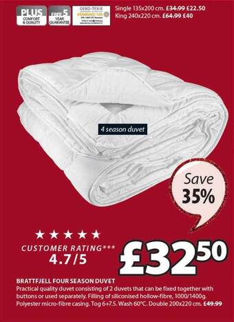 JYSK Brattfjell four season duvet offer