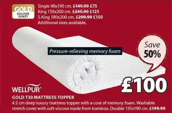 JYSK Gold t30 mattress topper offer