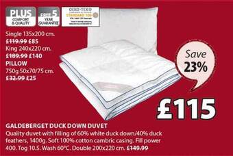 JYSK Galdeberget duck down duvet offer