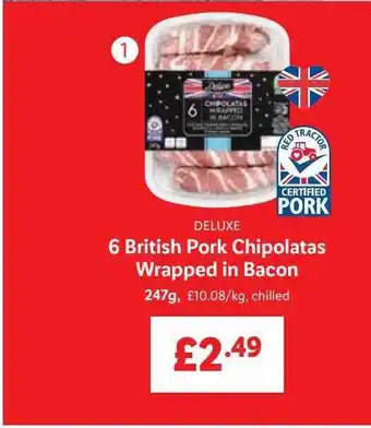 Lidl 6 british pork chipolatas wrapped in bacon offer