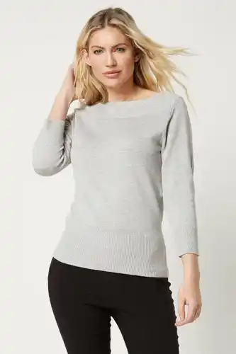 Roman slash neck jumper in light-grey - size 20