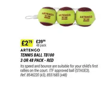 Decathlon Artengo Tennis Ball Tb100 3 Pr 48 Pack - Red offer