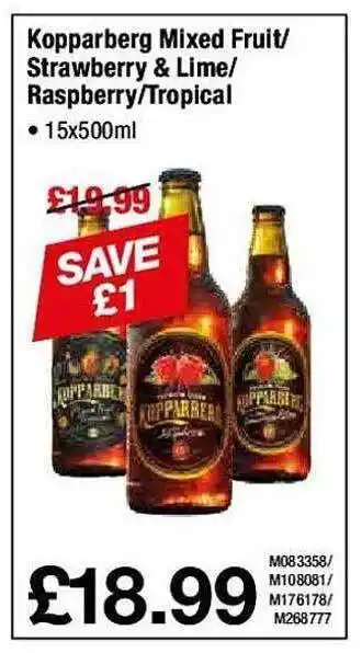 Makro Kopparberg mixed fruit or strawberry & lime or raspberry or tropical offer