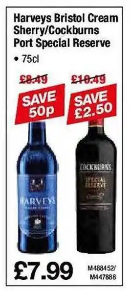 Makro Harveys bristol cream sherry or cockburns port special reserve offer
