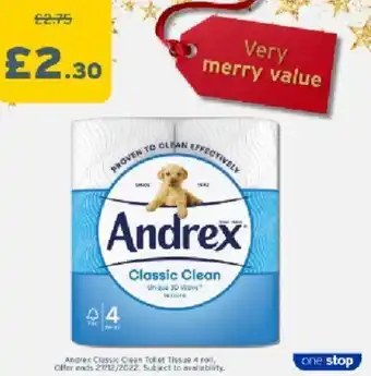 One Stop Andrex Classic Clean Toilet Tissue offer