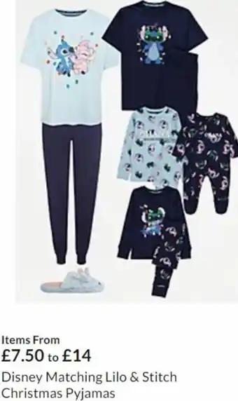 Asda Disney Matching Lilo & Stitch Christmas Pyjamas offer