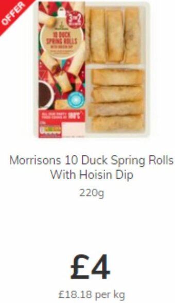 Morrisons Morrisons 10 Duck Spring Rolls With Hoisin Dip 220 g offer