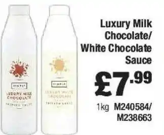 Costco Luxury milk chocolate or white chocolate sauce offer